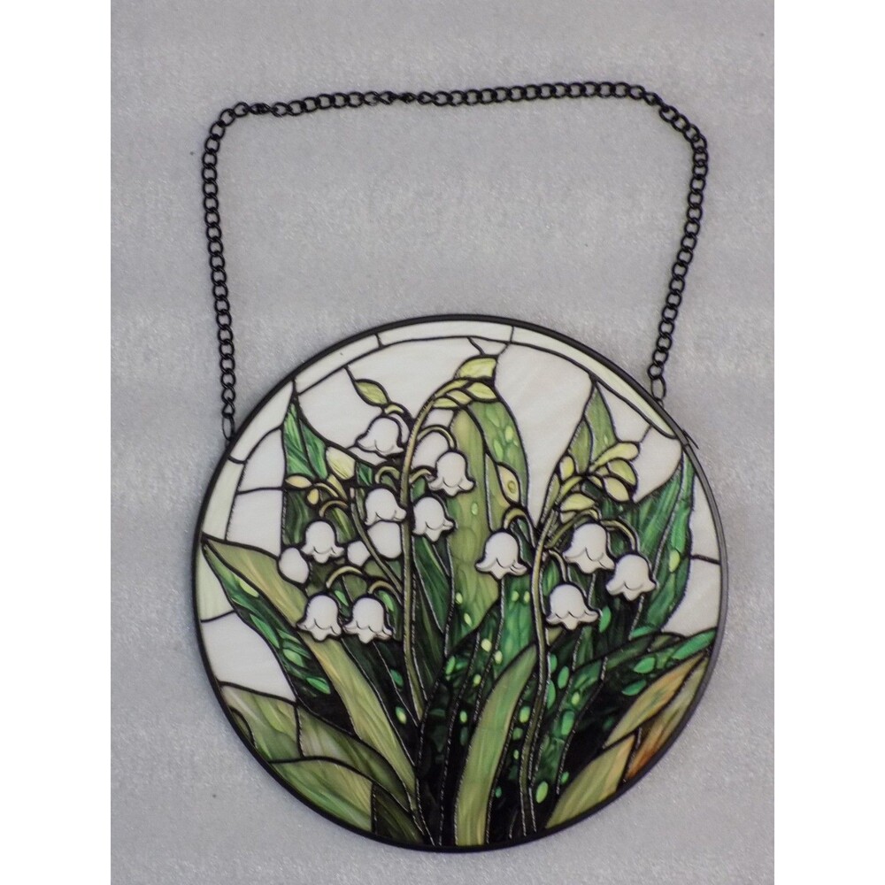 Dastoll White Lily Floral Flowers Round Stained Glass Suncatcher Window/Wall